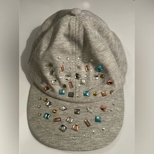 Embellished Soft Heather Gray Jeweled Baseball Cap Adjustable Strap